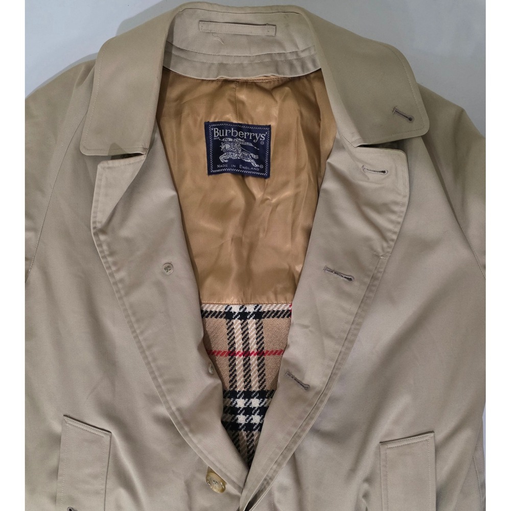 Vintage Burberrys London Car Coat Tan Beige Nova Check Wool Liner Mens 42 Short